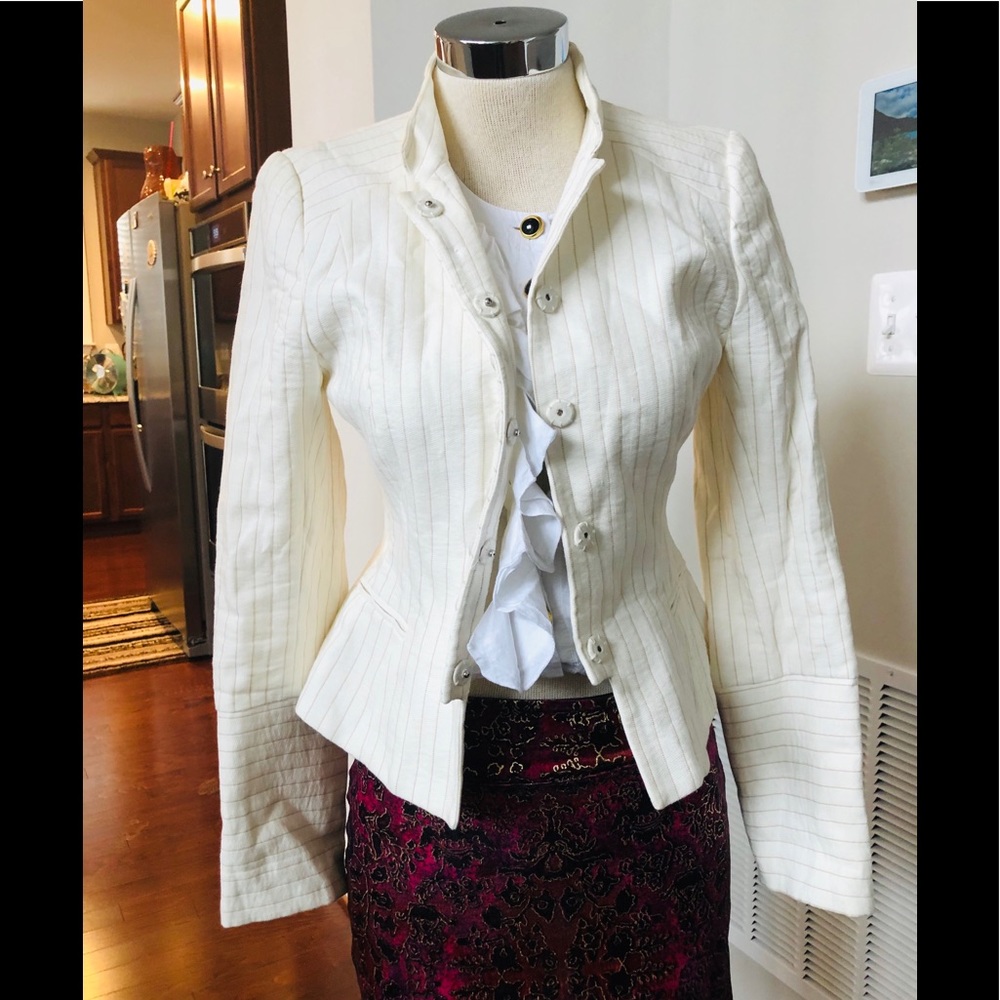 Cream Pinstriped Fitting Jacket - image 2